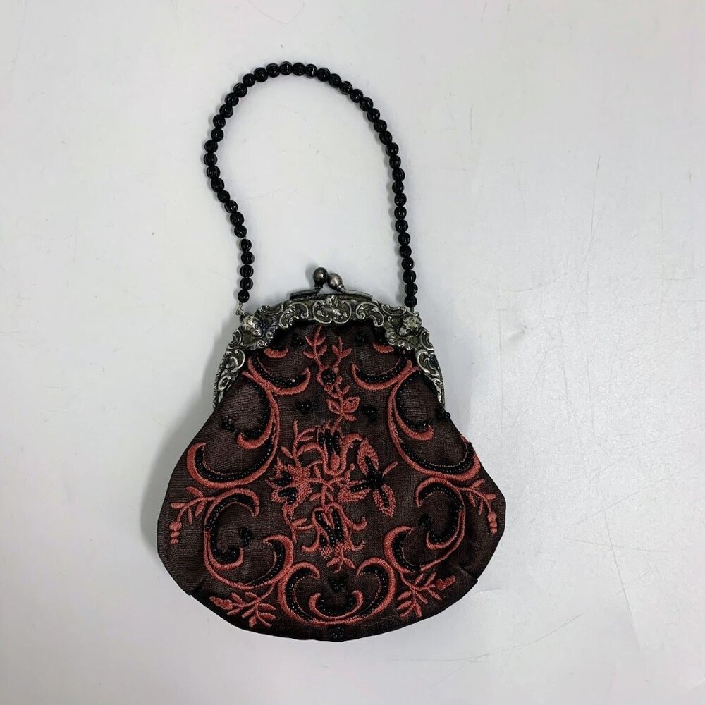 Embroidered 100% Silk Floral Wristlet Snap Close Purse Wallet